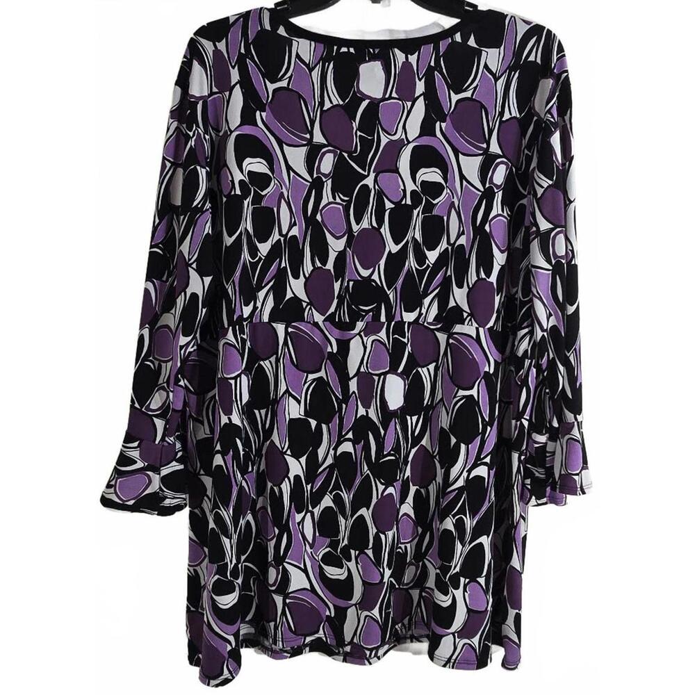 New Directions Purple and Black Patterned Long Sleeve Tunic Top Plus Size 2X - Picture 2 of 5